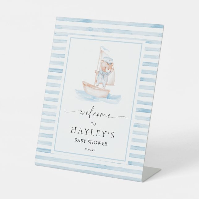 Sailor Bear Blue Strip Willkommen Sockelschild (Vorderseite)