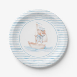 Sailor Bear Blue Stripe Birthday Pappteller