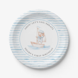 Sailor Bear Blue Stripe Birthday Pappteller