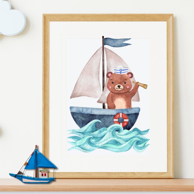Sailor Bear Boat Waves Nautical Summer Boy Kinderz Poster (Von Creator hochgeladen)