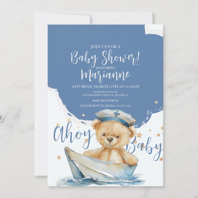  Sailor Bear Boy Baby Shower  Invitation Einladung (Vorderseite)
