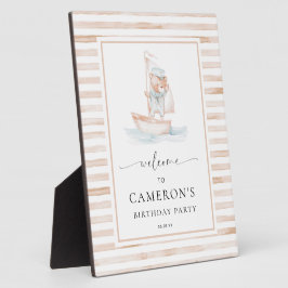 Sailor Bear Tan Stripe Willkommen Fotoplatte