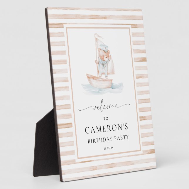 Sailor Bear Tan Stripe Willkommen Fotoplatte (Seite)