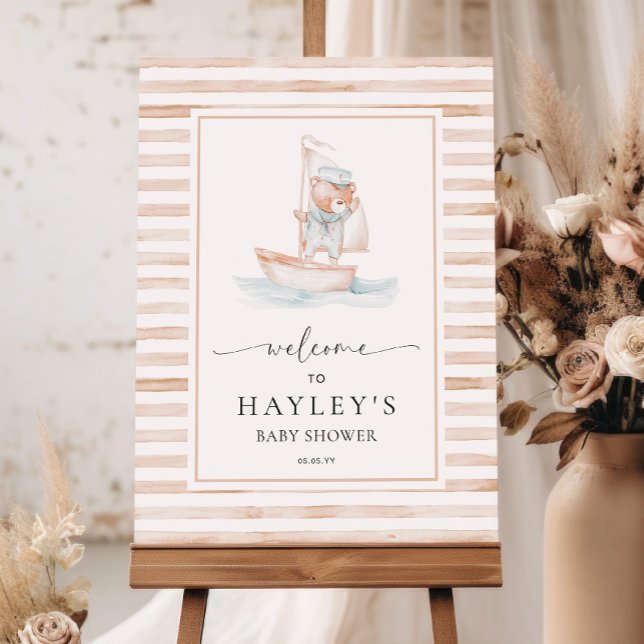 Sailor Bear Tan Stripe Willkommen Poster (Von Creator hochgeladen)