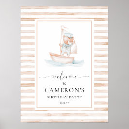 Sailor Bear Tan Stripe Willkommen Poster