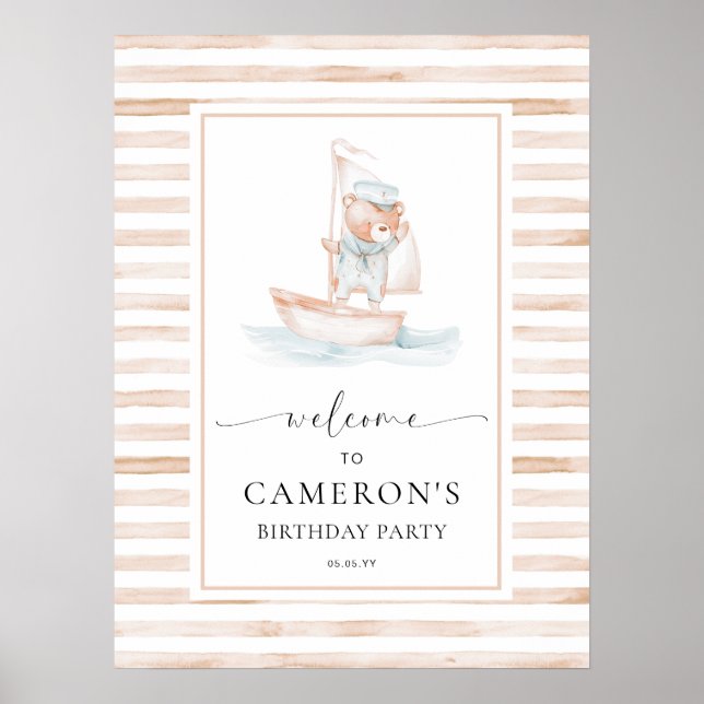 Sailor Bear Tan Stripe Willkommen Poster (Vorne)