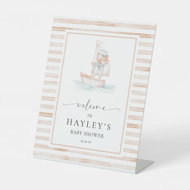 Sailor Bear Tan Stripe Willkommen Sockelschild (Vorderseite)