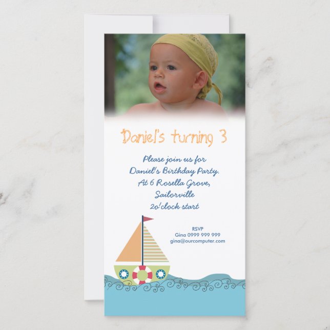 Sailor Boy Geburtstagsparty Einladung Fotokarte (Vorderseite)
