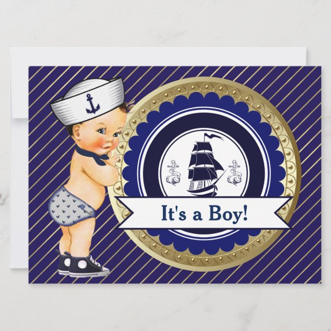 Sailor Boy Navy Nautical Baby Shooter Einladung (Vorderseite)