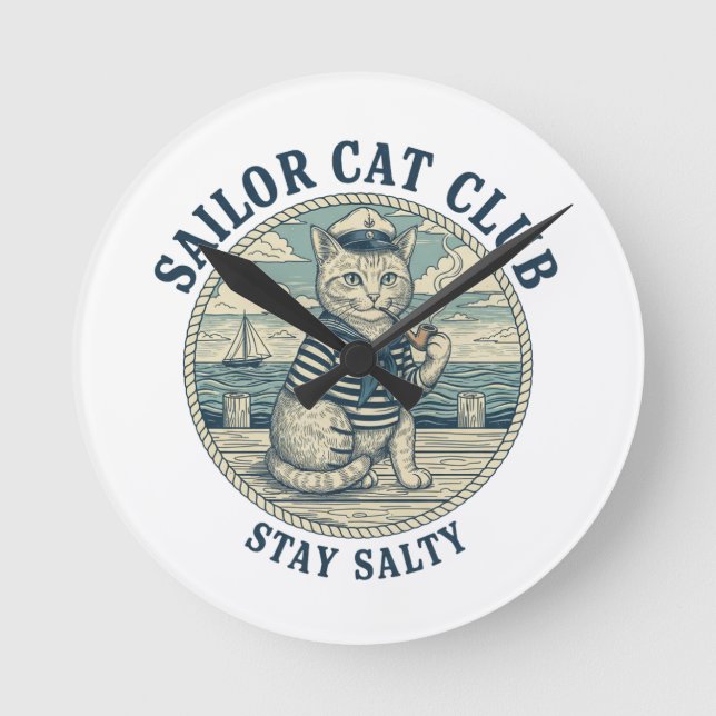 Sailor Cat Club Runde Wanduhr (Vorderseite)