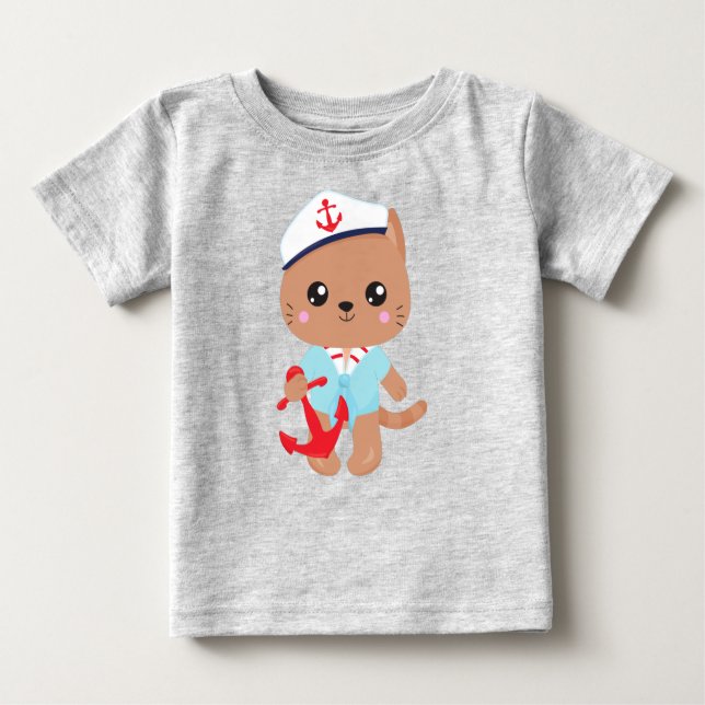 Sailor Cat, Sailor Hat, Niedlich Cat, Bootsführer Baby T-shirt (Vorderseite)