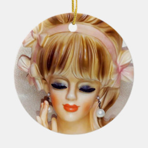 Sailor Girl Head Vase Pink Bows Long Blonde Hair Keramik Ornament