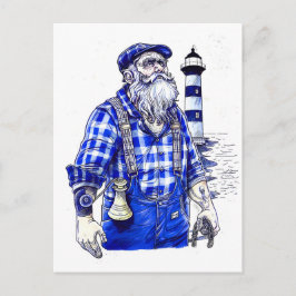 Sailor Holding Bell Standing Near Coastal Lighthou Postkarte