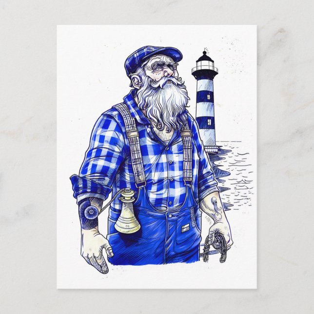 Sailor Holding Bell Standing Near Coastal Lighthou Postkarte (Vorderseite)