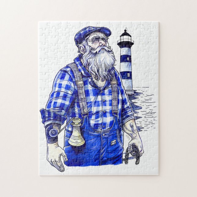 Sailor Holding Bell Standing Near Coastal Lighthou Puzzle (Vertikal)