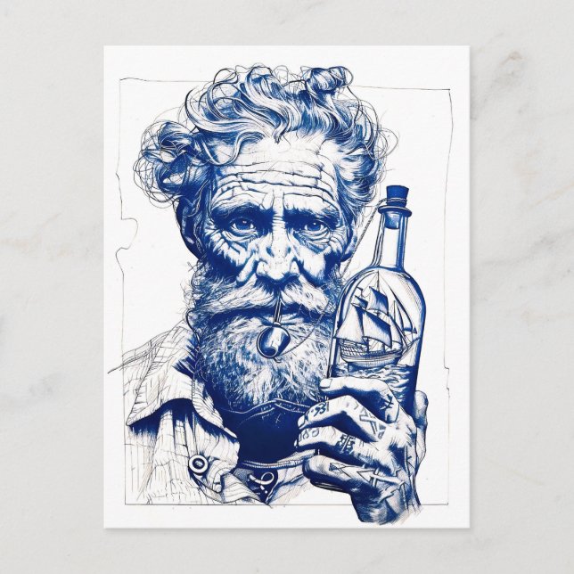 Sailor Holding Bottle Containing Small Model Ship Postkarte (Vorderseite)