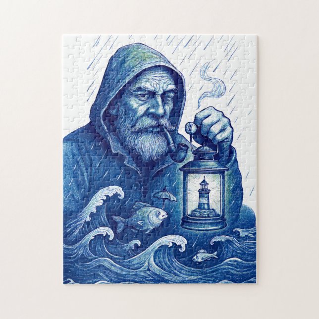 Sailor Holding Lantern While Fish Holds Umbrella Puzzle (Vertikal)