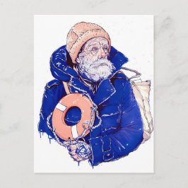 Sailor Holding Lifebuoy Wearing Orange Knit Cap Postkarte