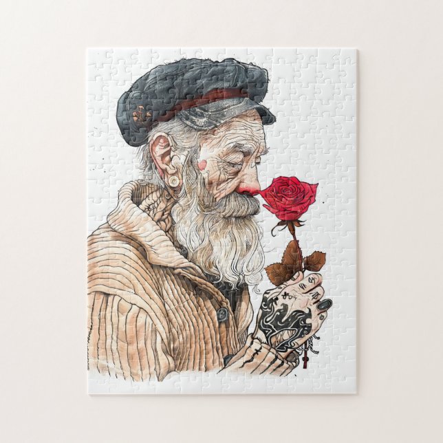 Sailor Holding Red Rose In Romantisailor; bottle s Puzzle (Vertikal)