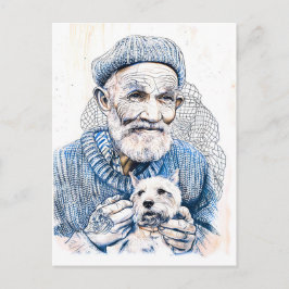 Sailor Holding Small Westie Dog In Arms Postkarte