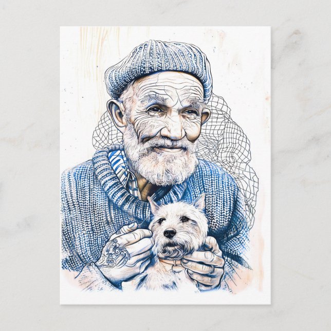 Sailor Holding Small Westie Dog In Arms Postkarte (Vorderseite)