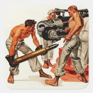Sailor Hunks Laden der Big Gun Quadratischer Aufkleber