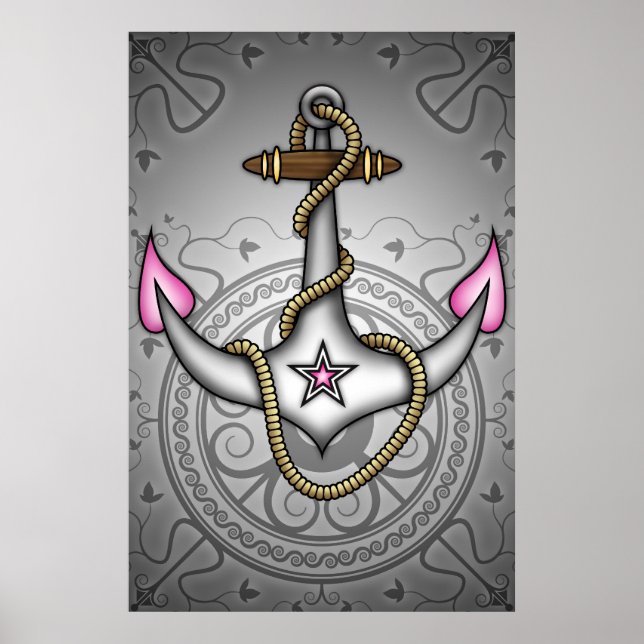 Sailor Jerry Retro Tattoo Anchor Chic Grunge Poster (Vorne)
