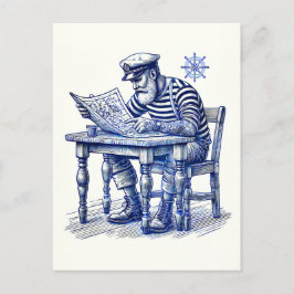 Sailor liest eine Zeitung am Tisch Postkarte