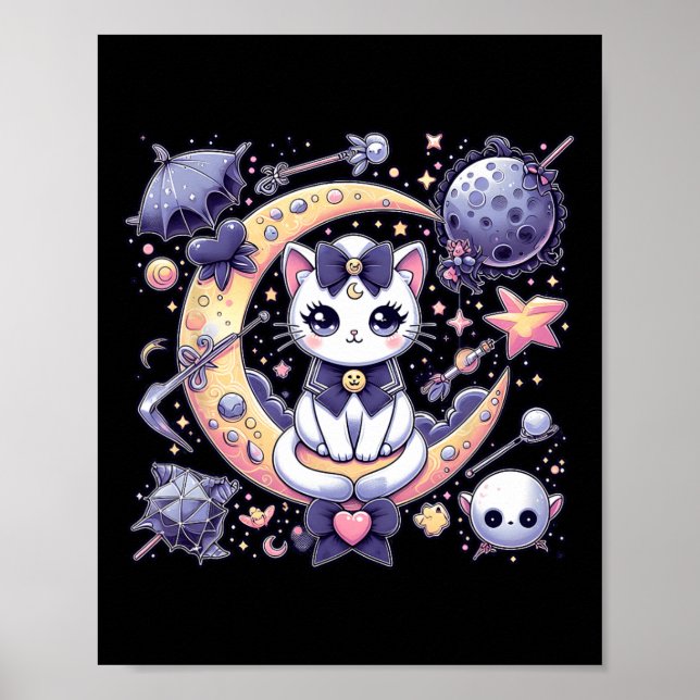 Sailor Meow Niedlich Moon Cat Space Magic Gothic H Poster (Vorne)