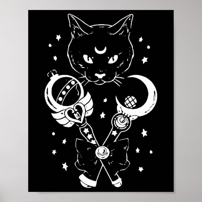 Sailor Meow Niedlich Moon Cat Space Magic Gothic H Poster (Vorne)
