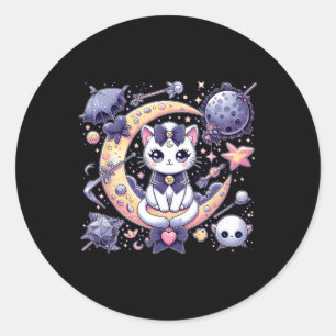 Sailor Meow Niedlich Moon Cat Space Magic Gothic H Runder Aufkleber
