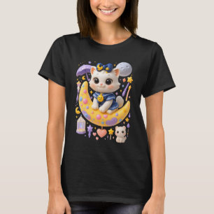Sailor Meow Weiße Katze sitzend auf Crescent Mond  T-Shirt