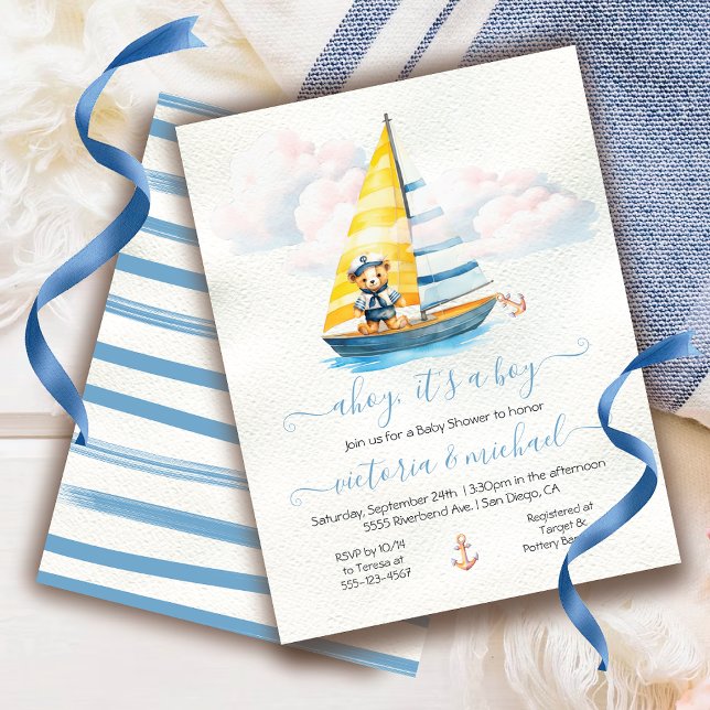 Sailor Nautical Ahoy Boy Baby Dusche Sailboat Einladung (Von Creator hochgeladen)