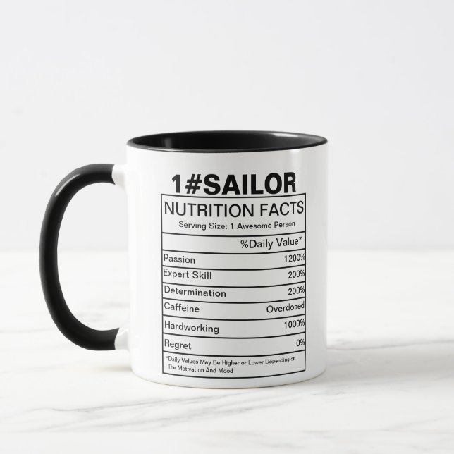 Sailor Nutrition Fakten, Geschenk für Segeln Tasse (Links)
