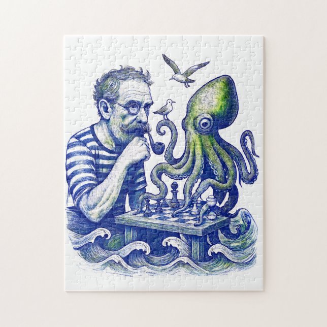 Sailor Playing Chess With Large Curious Octopus Puzzle (Vertikal)