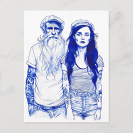 Sailor Standing Beside Tattooed Woman In Portrait Postkarte