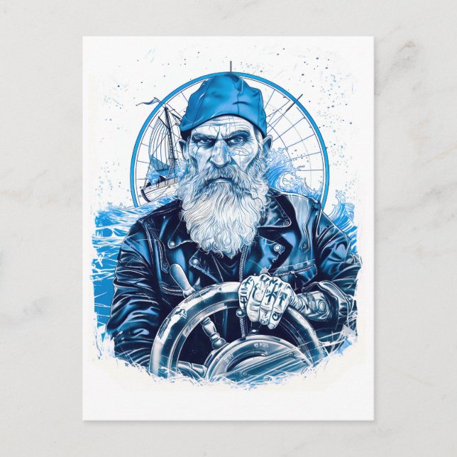 Sailor Steering Ship Wheel In Maritime Setting Postkarte (Vorderseite)