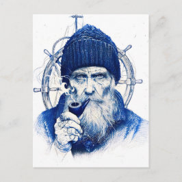 Sailor Steering Wooden Ship Wheel With Pipe Postkarte