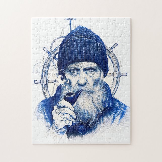 Sailor Steering Wooden Ship Wheel With Pipe Puzzle (Vertikal)