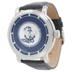 Sailor-Stil mit blauem und weißem Ankersymbol Armbanduhr