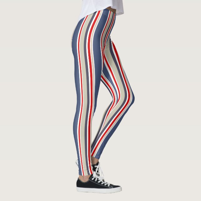 Sailor Stripes Nautic Blue, Red, White, Grau Leggings (Rechts)