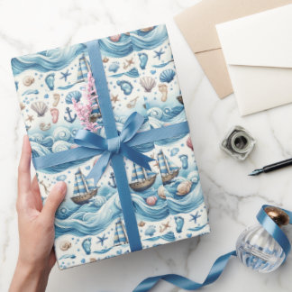 Sailor Themed Baby Boy Wrapping Paper Geschenkpapier