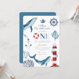 Sailor Watercolor Whale Sea 1. Geburtstag Einladung