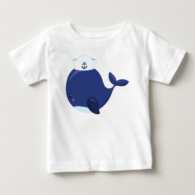 Sailor Whale, Little Whale, Niedlicher Wal, Blauer Baby T-shirt (Vorderseite)