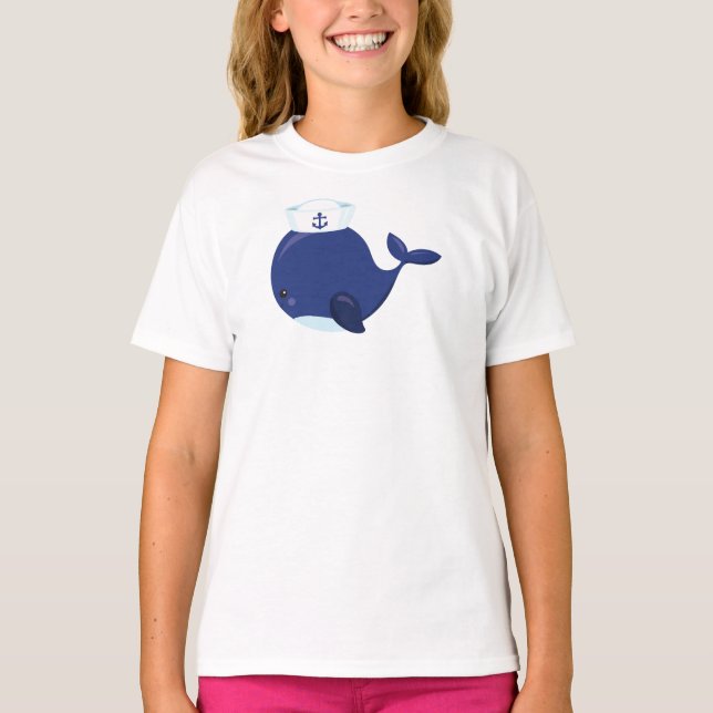 Sailor Whale, Little Whale, Niedlicher Wal, Blauer T-Shirt (Vorderseite)