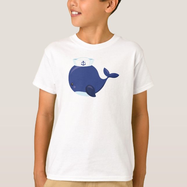 Sailor Whale, Little Whale, Niedlicher Wal, Blauer T-Shirt (Vorderseite)