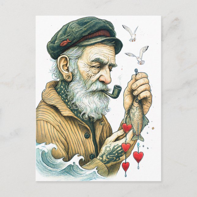 Sailor with Pipe and small hearts Postkarte (Vorderseite)