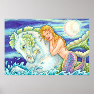 SAILOR'S FANTASY MERMAID RIDING MERHORSE, SEEPFERD POSTER