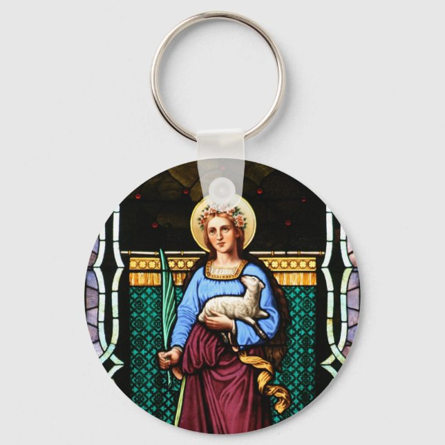 Saint Agnes (Agnes of Rome) - Kunstgefestigte Glas Schlüsselanhänger (Vorderseite)