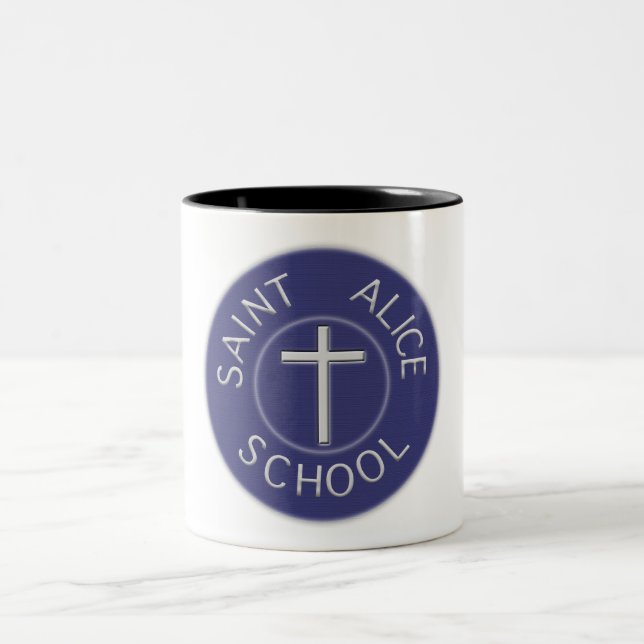 Saint Alice School Tradition Blau und Weiß Patch Zweifarbige Tasse (Mittel)